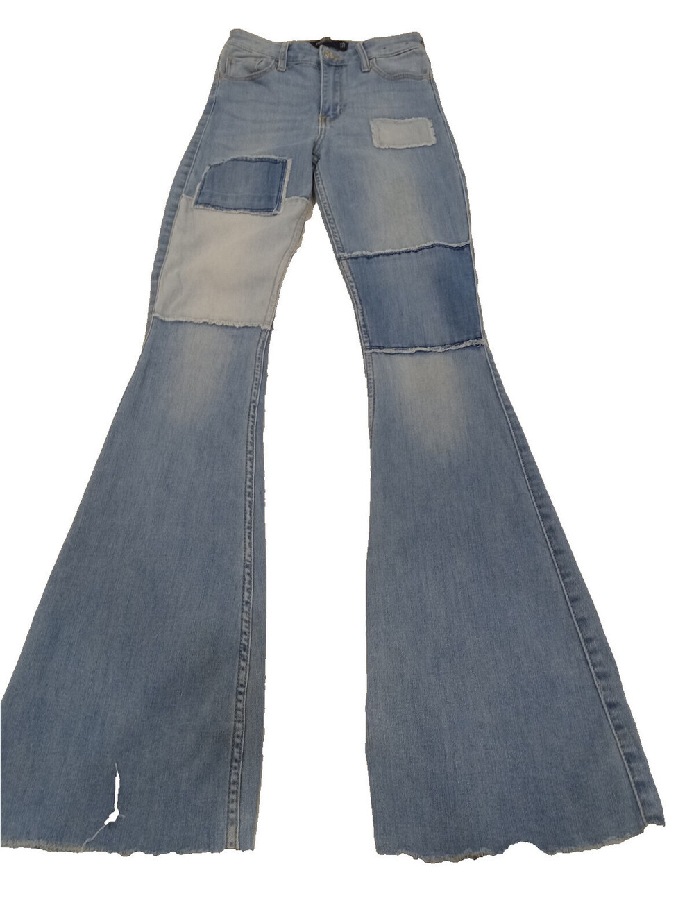 Hollister High Rise Vintage Flare Jeans Womens 0 24 Patchwork Raw Hem Denim GUC